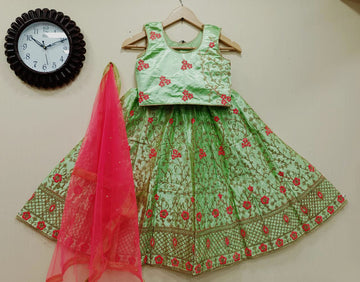 Green  Embroidery Work lehenga choli for Kids