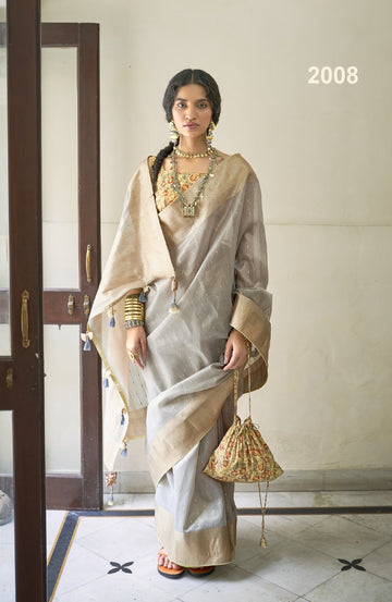 Yellow  and Gray Kanjivaram   saree for women