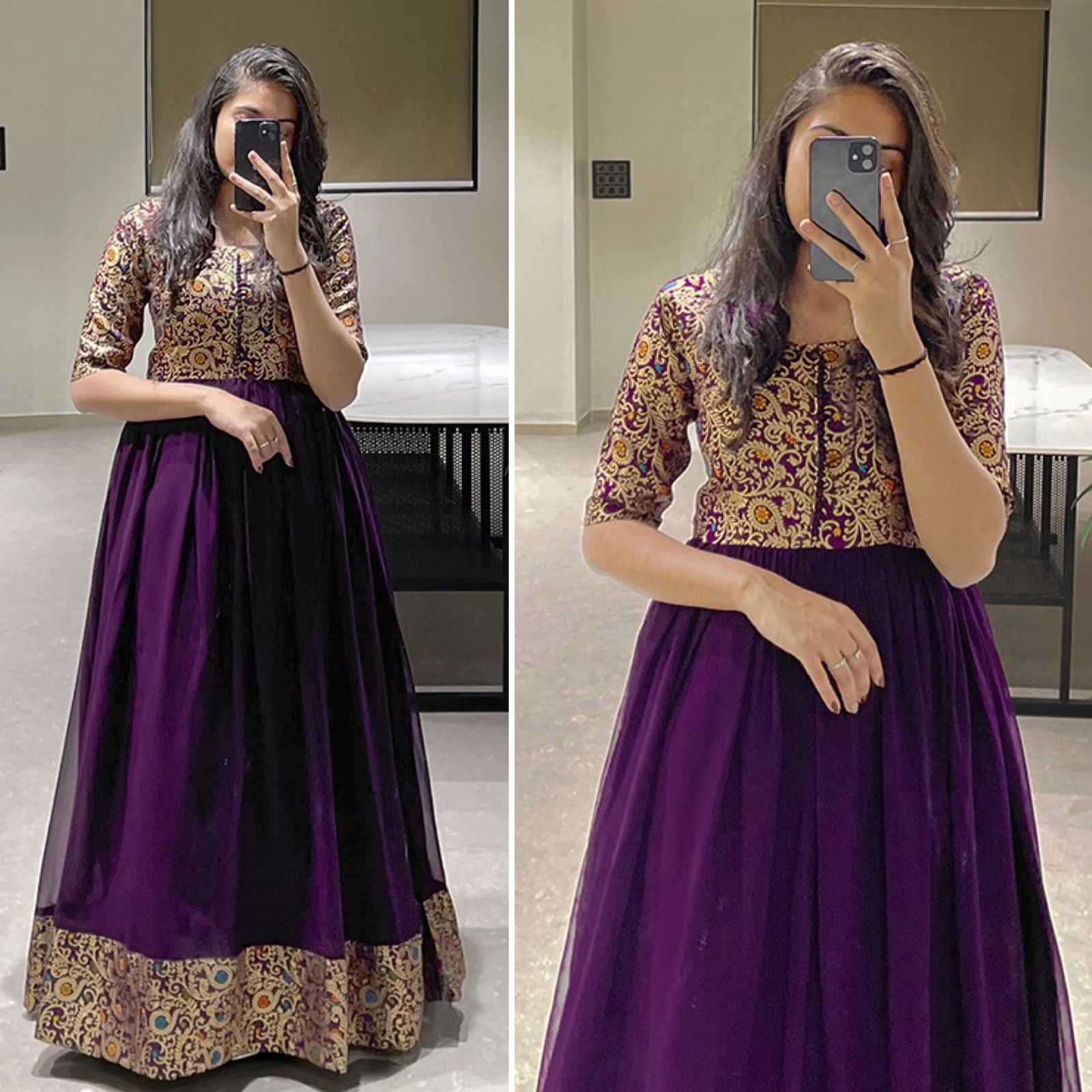 Purple Weaving  Georgette Anarkali Flared Long  Gown