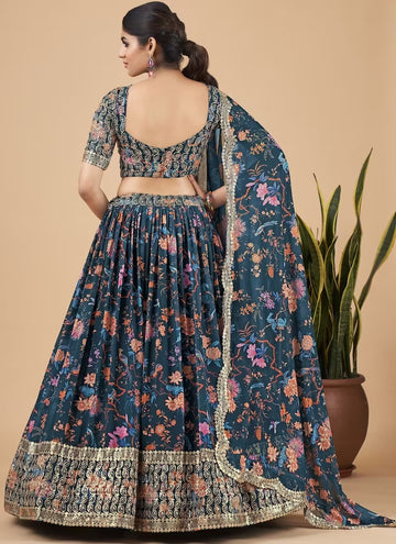Blue  Floral Print With Sequence Embroidery Work lehenga choli with Georgette dupatta