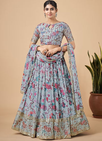 Gray  Floral Print With Sequence Embroidery Work lehenga choli with Georgette dupatta