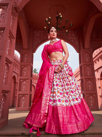 Pink  Patola Print with foil  Work lehenga choli with Dola Silk dupatta
