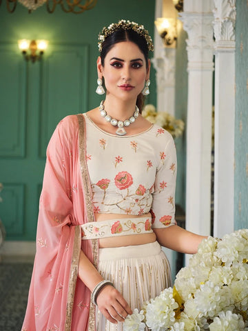 Pink Zari and Sequence ,Thread Embroidery Work  lehenga choli with Georgette  dupatta