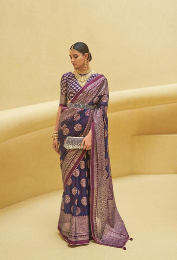 Purple Organza Brasso  saree for women