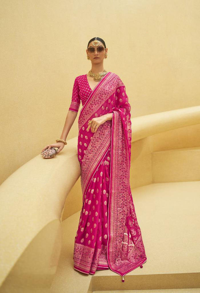 Pink Organza Brasso  saree for women
