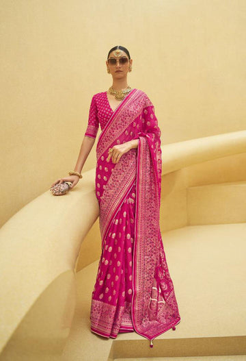 Pink Organza Brasso  saree for women