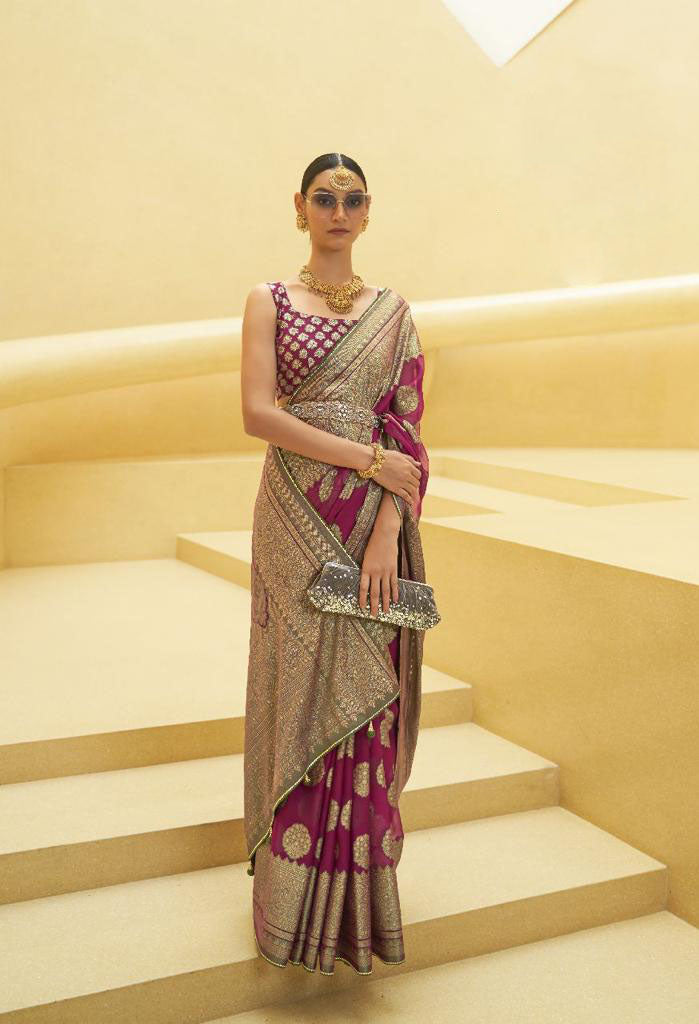Purple Organza Brasso  saree for women