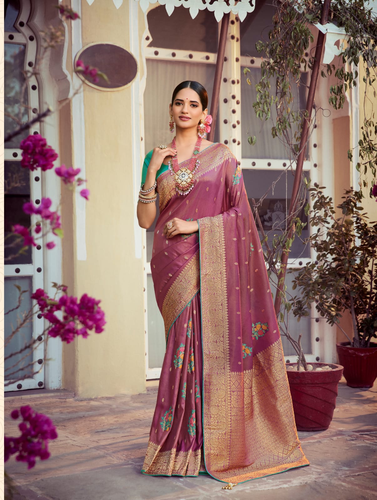 Teal Purple Tissue Silk   saree for women