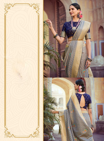 Grey Tissue Silk   saree for women