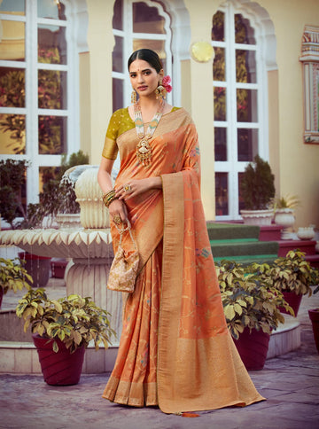 Yellow Tissue Silk   saree for women