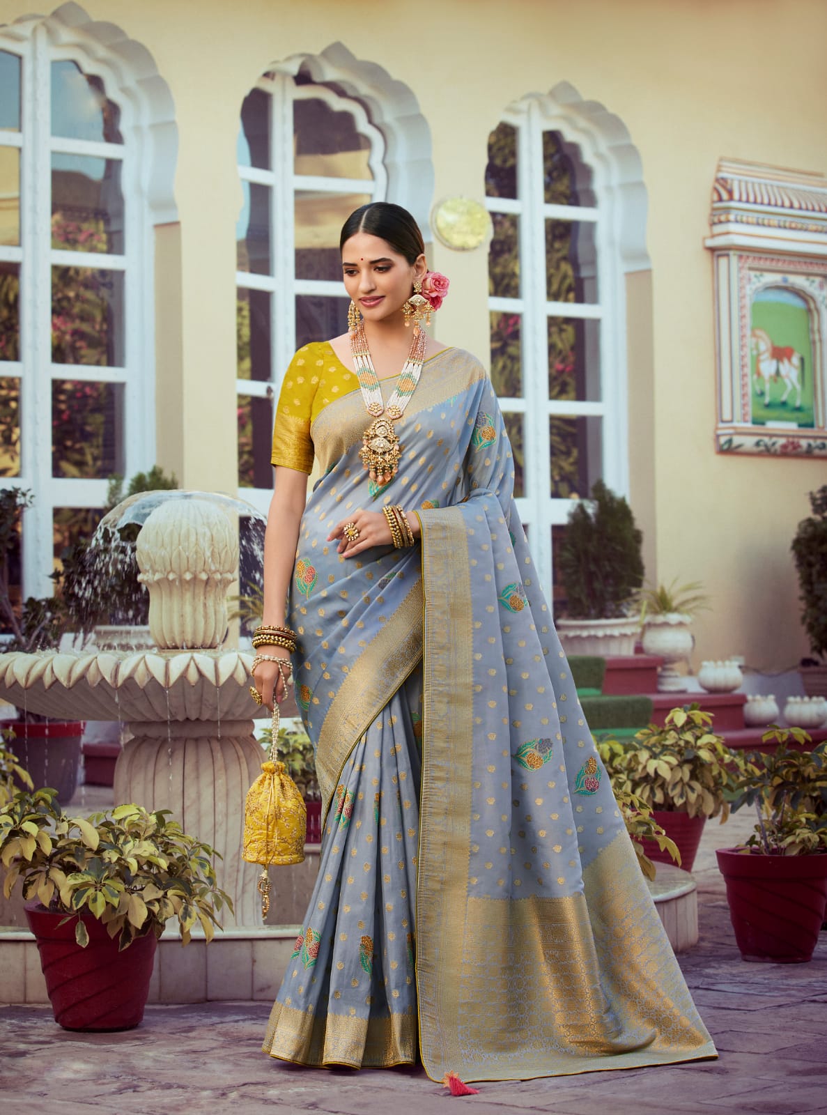 Gray Tissue Silk   saree for women