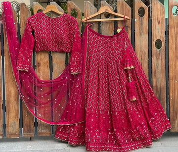 Pink  Embroidery Work  lehenga choli with Georgette  dupatta