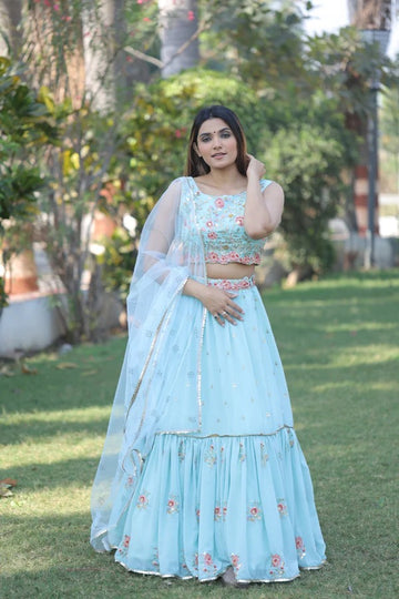 Sky Blue  Embroidery Sequence Work  lehenga choli with Net  dupatta