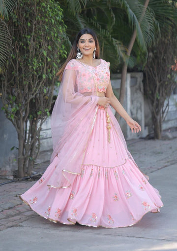 Light Pink  Embroidery Sequence Work  lehenga choli with Net  dupatta