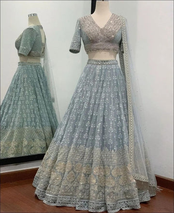 Sky Blue  Thread Sequence Embroidery Work  lehenga choli with Net  dupatta