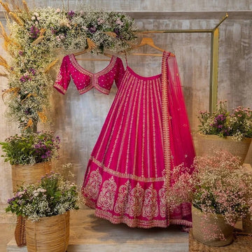 pink Zari ,Sequence Embroidery Work lehenga choli with Net dupatta