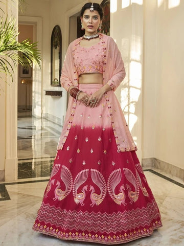 Pink Thread, Sequence and Mirror Embroidery Work  lehenga choli with Net  dupatta