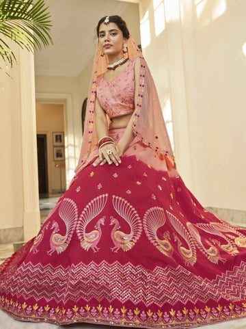 Pink Thread, Sequence and Mirror Embroidery Work  lehenga choli with Net  dupatta