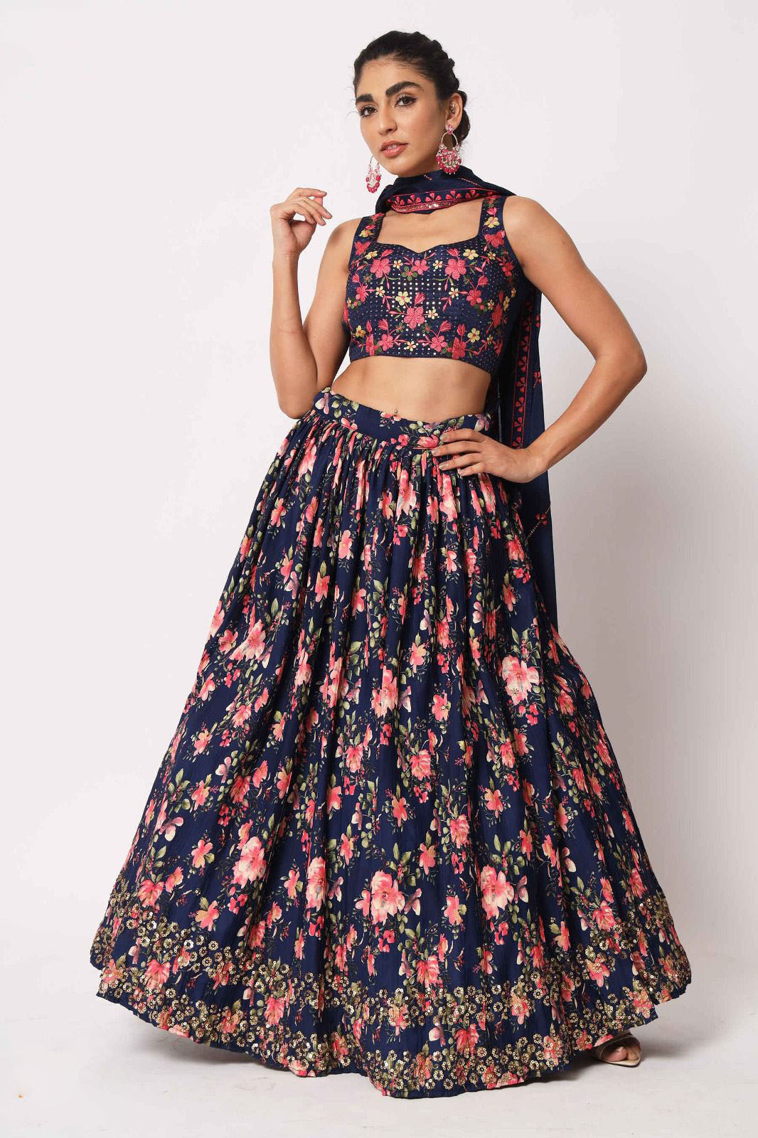 Blue  Embroidery Work   lehenga choli with Georgette dupatta