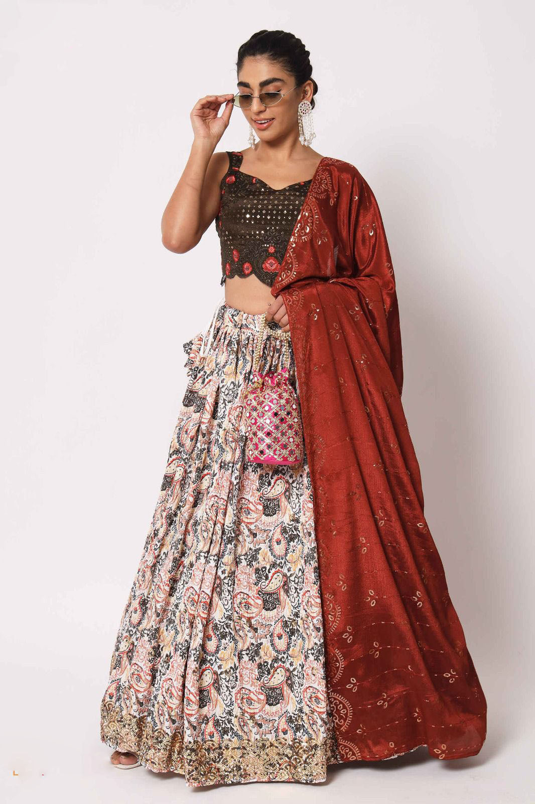 Off White and Red  Embroidery Work   lehenga choli with Georgette dupatta
