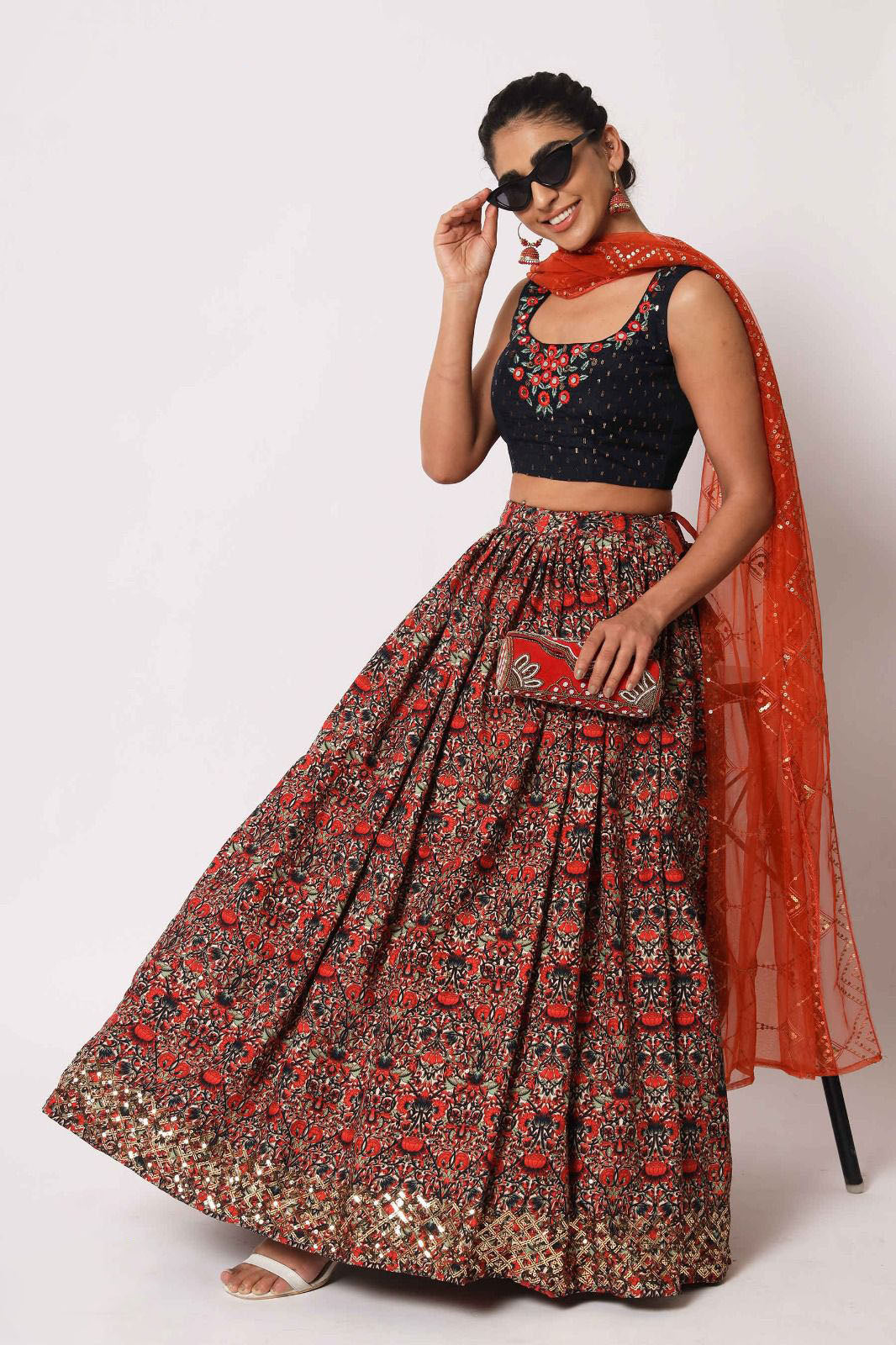Black and Red Embroidery Work   lehenga choli with Georgette dupatta