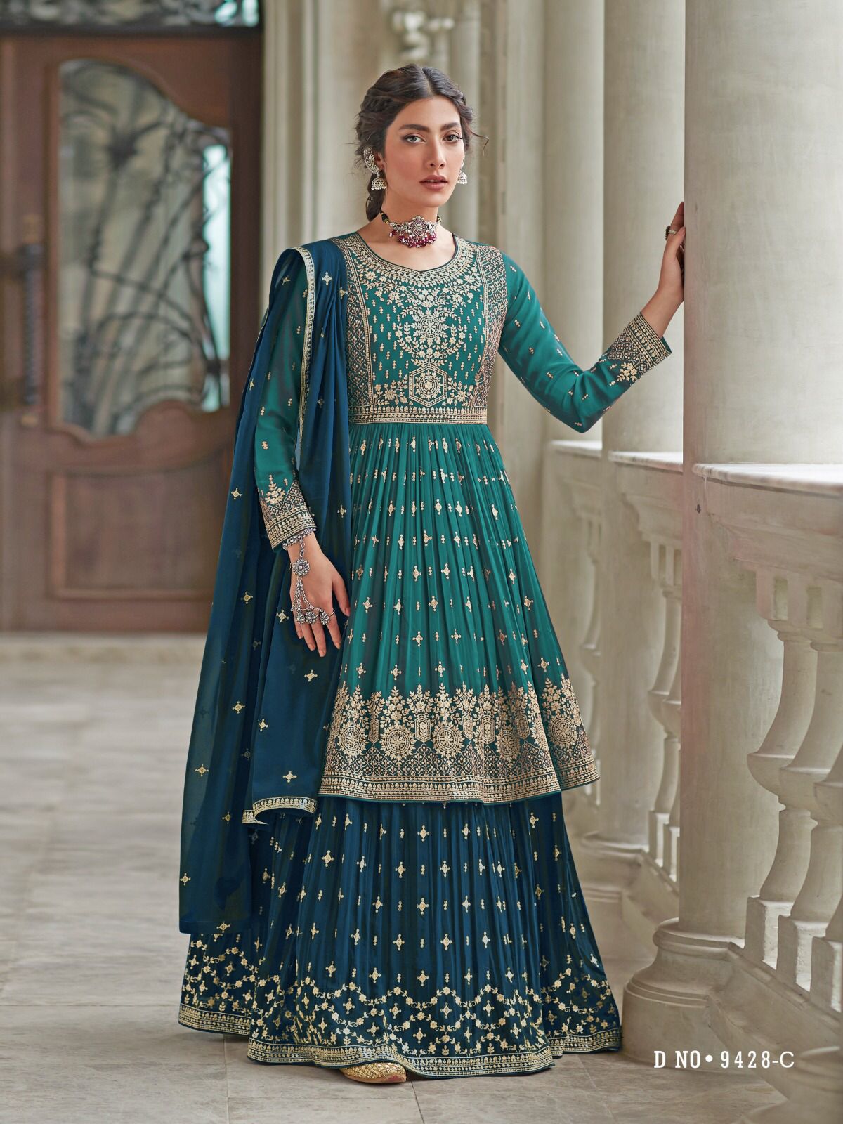 Blue and Teal Blue   Embroidery Work Kurti For Women