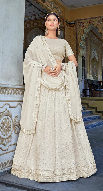 Off White Embroidery  Sequence Thread work  lehenga choli with  Georgette dupatta