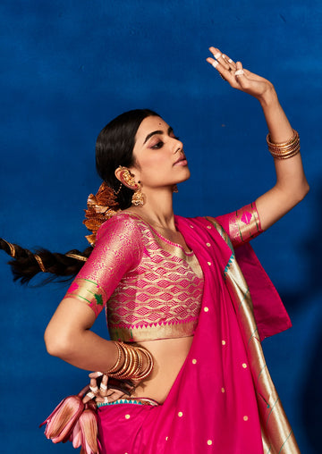 Pink   Paithani Silk  saree for women