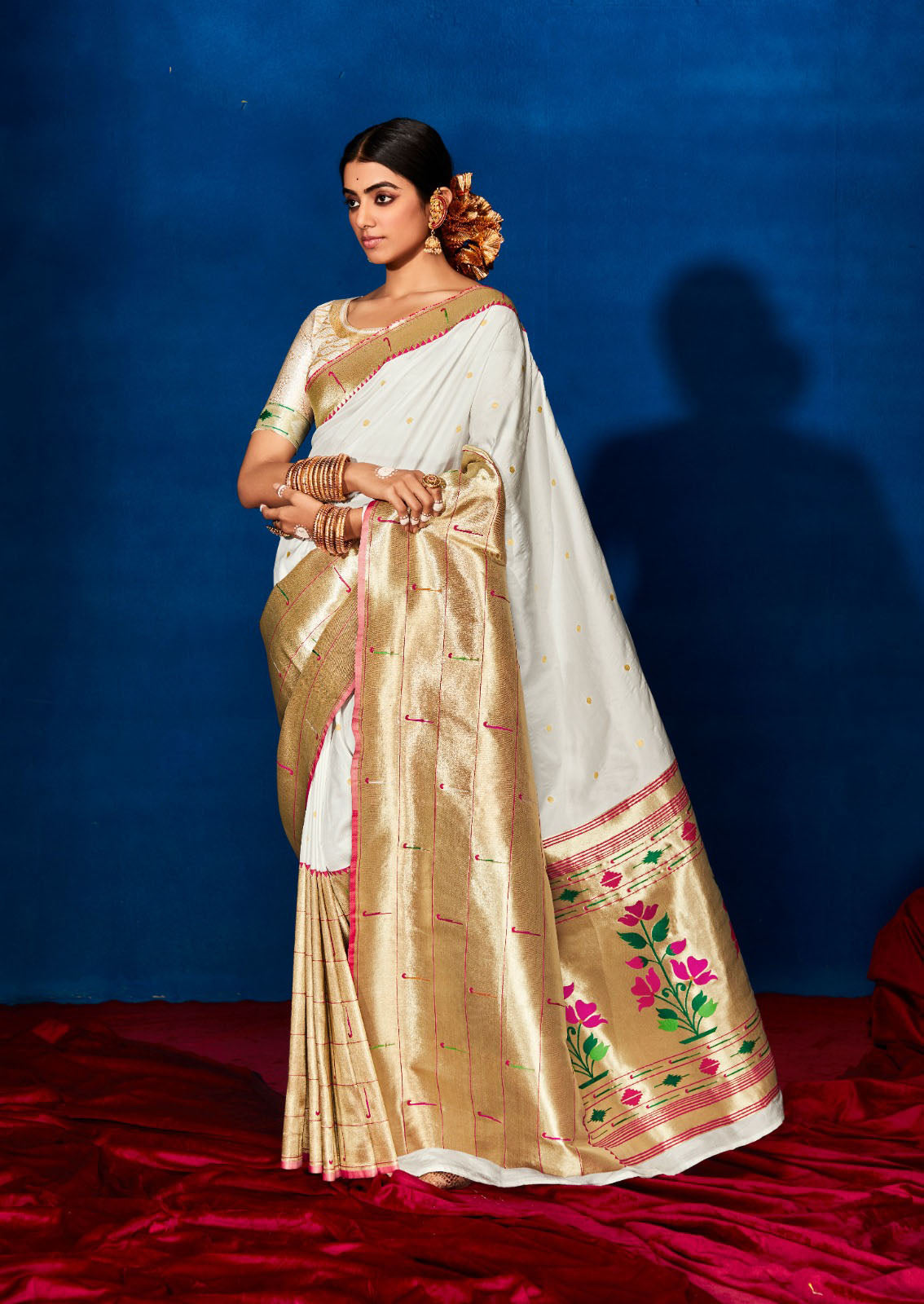 Off White  Paithani Silk  saree for women