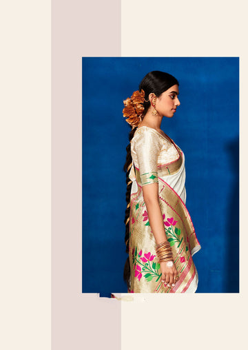 Off White  Paithani Silk  saree for women