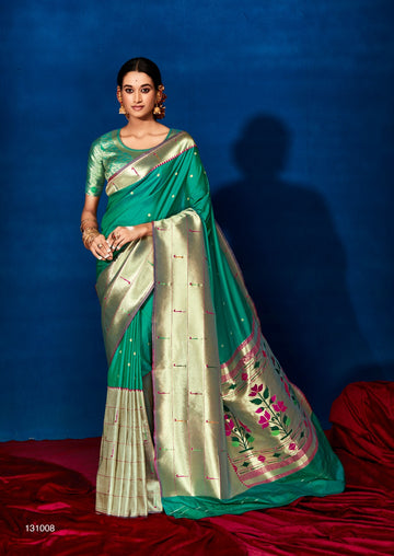 Teal Green    Paithani Silk  saree for women