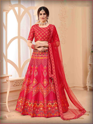 Red   Digital Printed   wear lehenga choli with Net dupatta