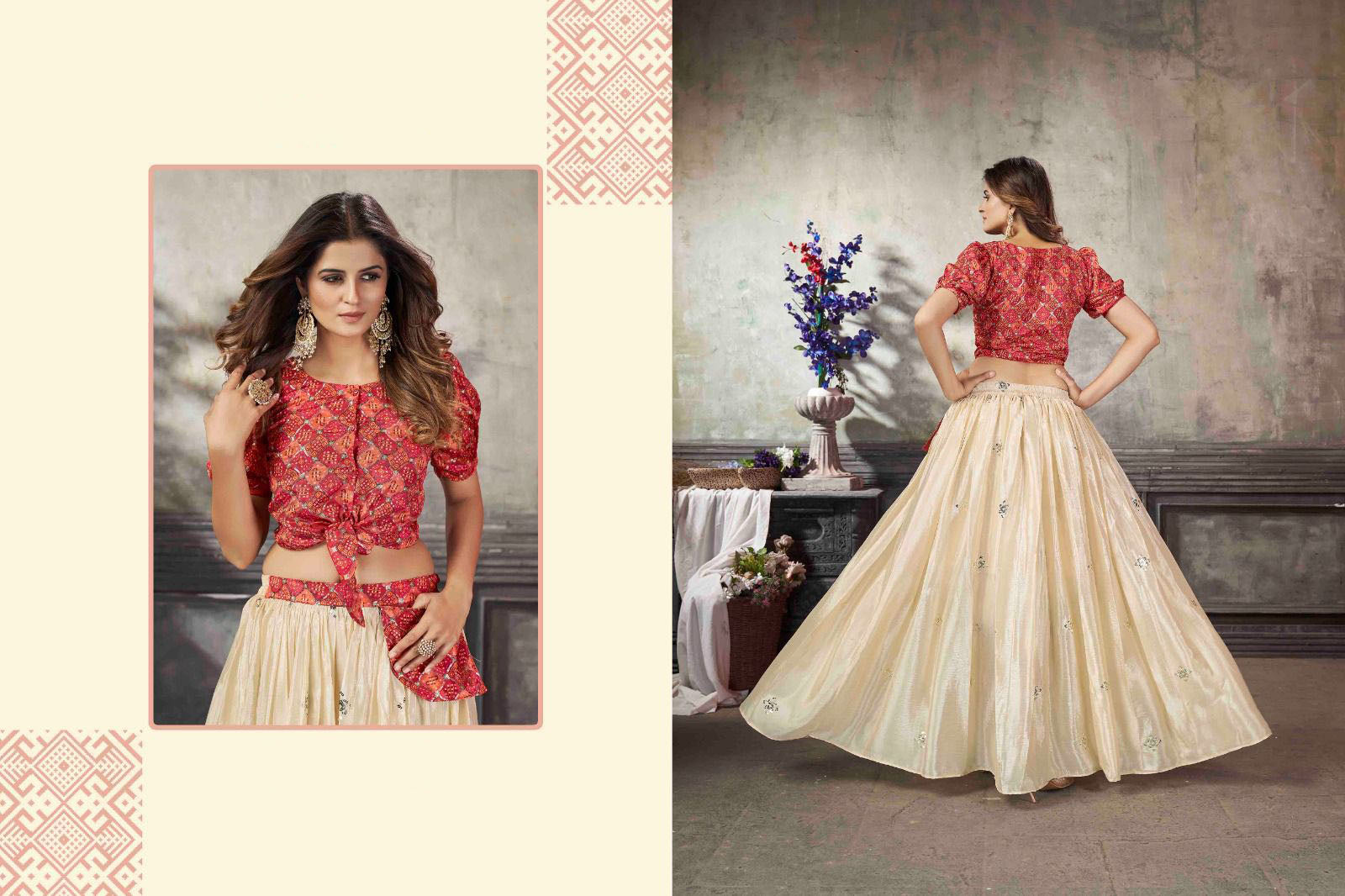 Deep Pink and Off White    Thread with Sequience Embroidered  Work  lehenga choli