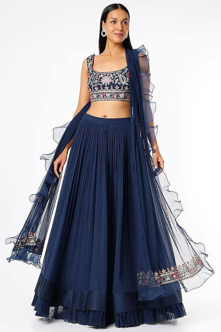 Blue  Original Mirror Hand   Work    lehenga choli with Georget  dupatta