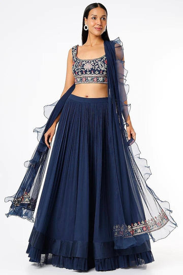 Blue  Original Mirror Hand   Work    lehenga choli with Georget  dupatta