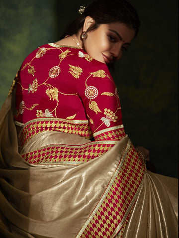 Beige Soft Silk   saree for women
