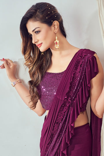 Purple Imported Fabric  saree for women