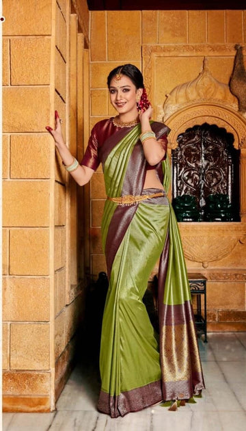 Green Softy Silk  saree for women