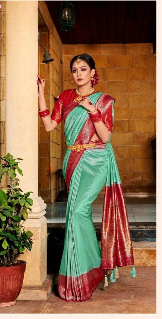 Sky Blue Softy Silk  saree for women