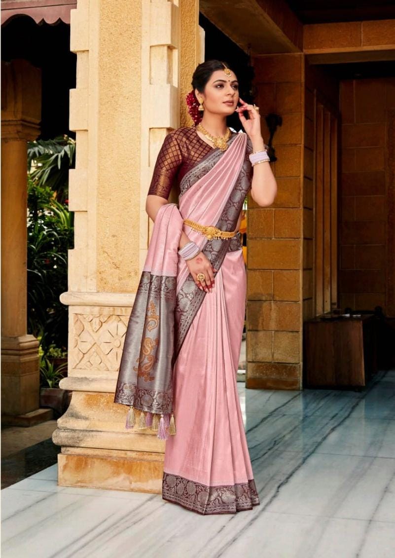 Light Pink Softy Silk  saree for women
