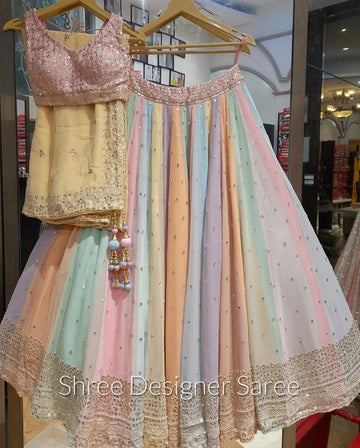 Multi  color  Zari Sequins Embroidery Work   lehenga choli with Georgette dupatta