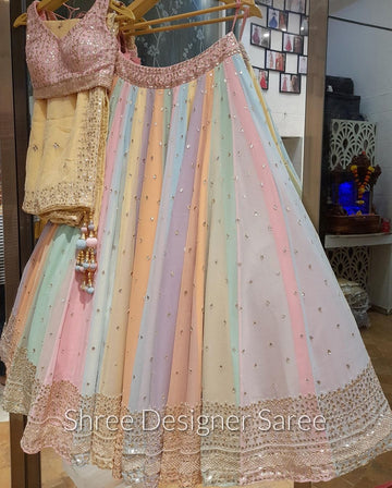 Multi  color  Zari Sequins Embroidery Work   lehenga choli with Georgette dupatta