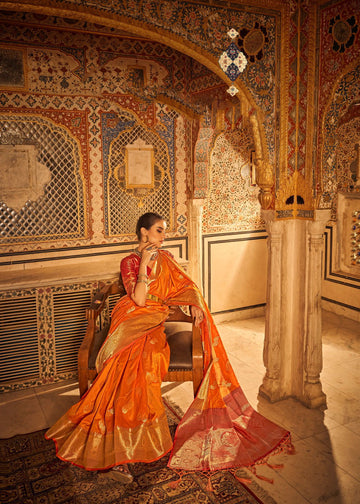 Orange  Tusser silk  saree for women