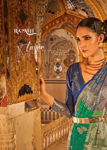 Green  Tusser silk  saree for women