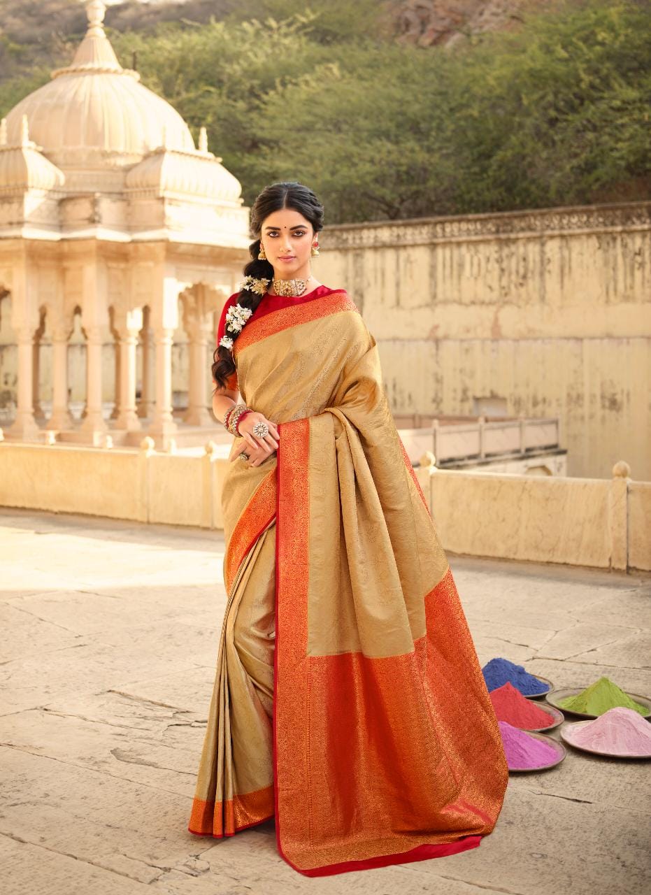 Beige Banarasi silk  saree for women