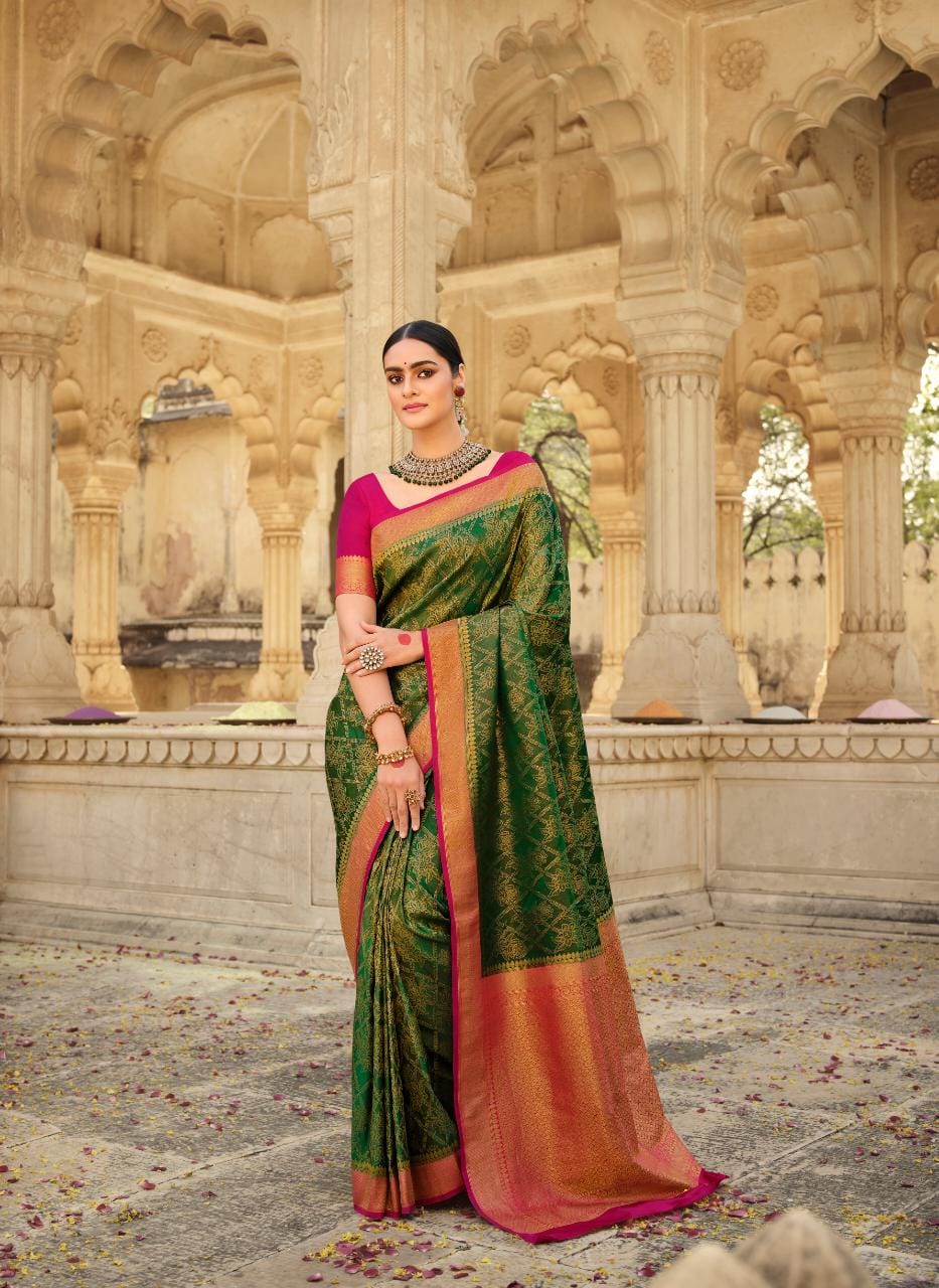 Green Banarasi silk  saree for women