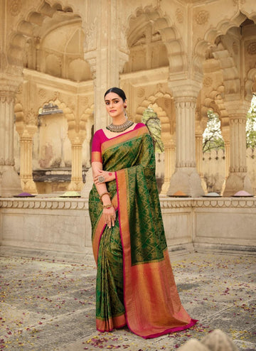 Green Banarasi silk  saree for women