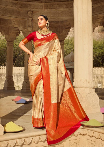 Beige  Banarasi silk  saree for women
