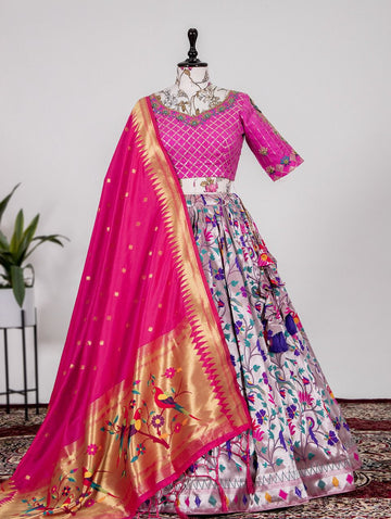 Pink and Purple  Weaving Zari Work  lehenga choli with Jacquard dupatta