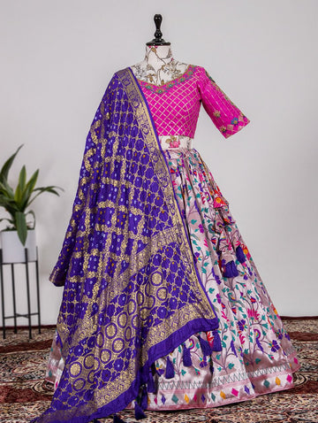 Pink and Purple Weaving Zari Work  lehenga choli with Jacquard dupatta